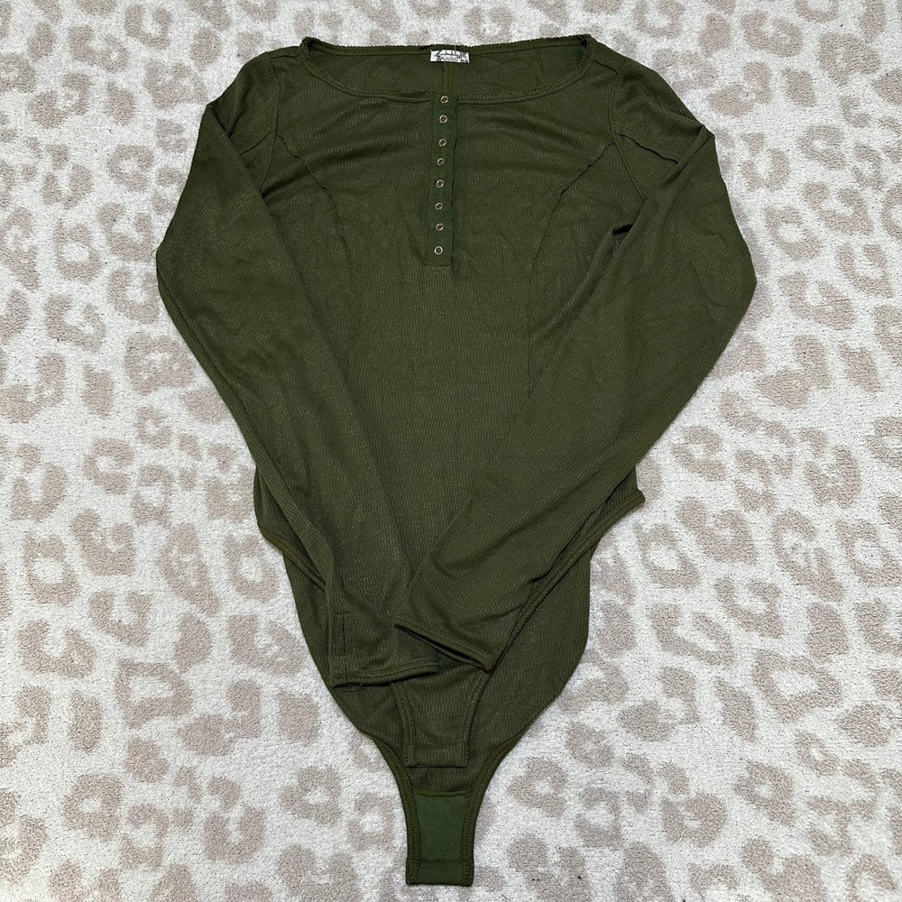 Free People Long Sleeve Henley Bodysuit